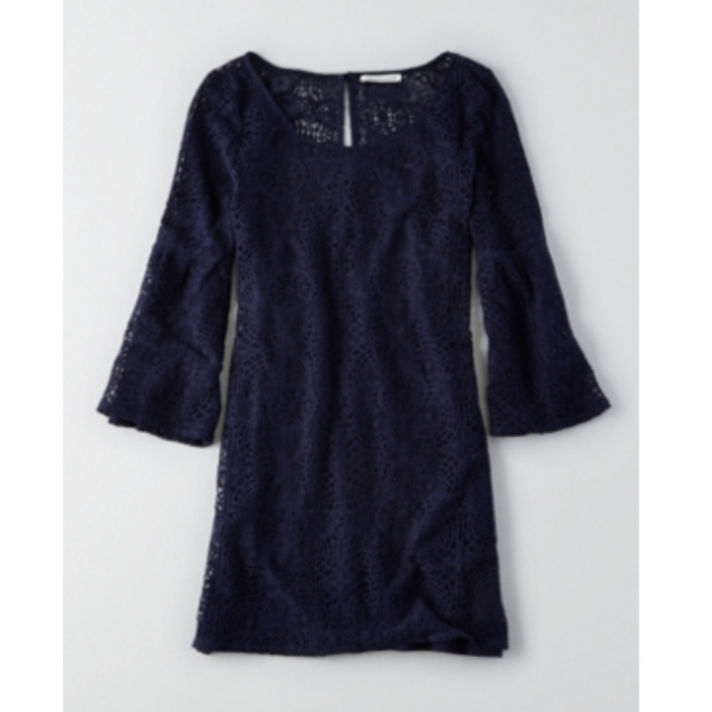 AEO Lace Bell Sleeve Dress, Navy, Small - NWT